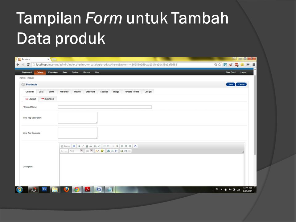 Tampilan Form untuk Tambah Data produk