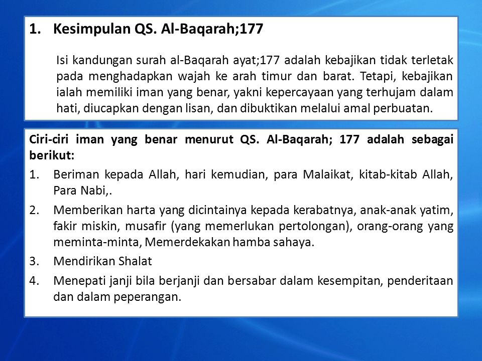 Kesimpulan QS. Al-Baqarah;177