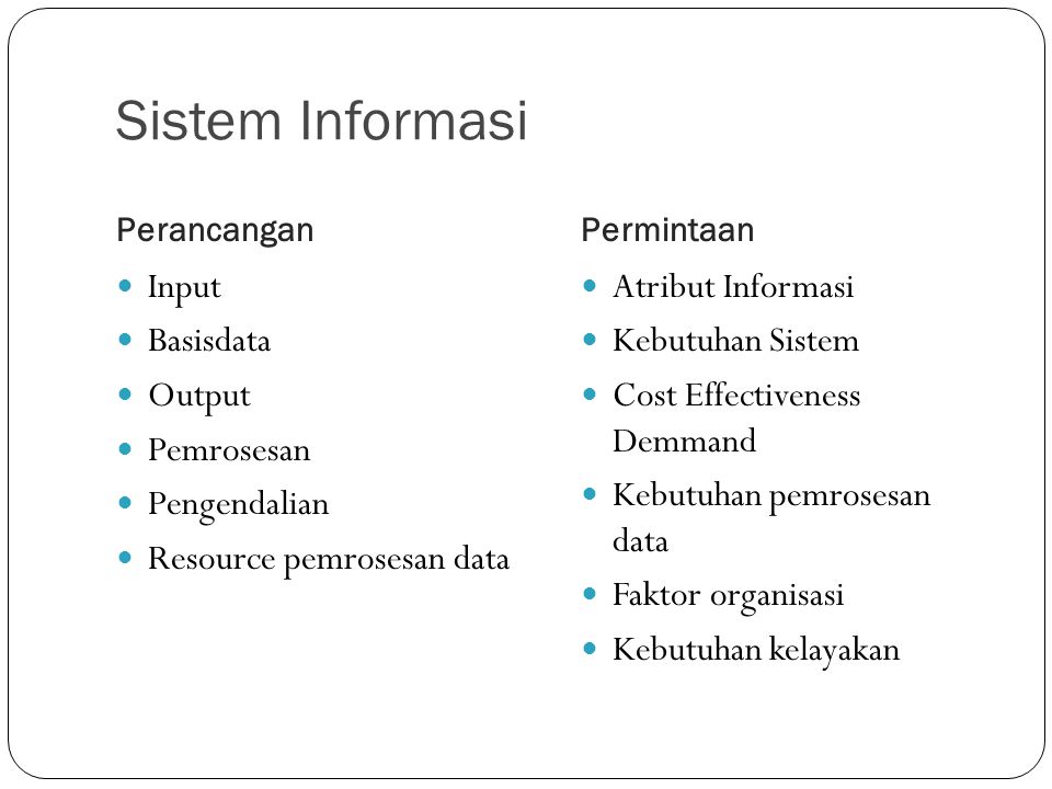 Sistem Informasi Input Basisdata Output Pemrosesan Pengendalian