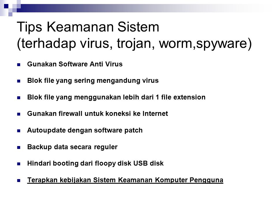 Tips Keamanan Sistem (terhadap virus, trojan, worm,spyware)