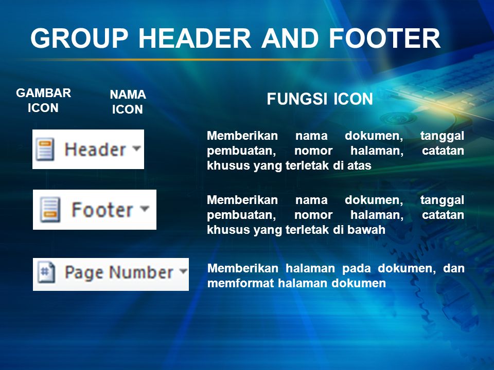 GROUP HEADER AND FOOTER