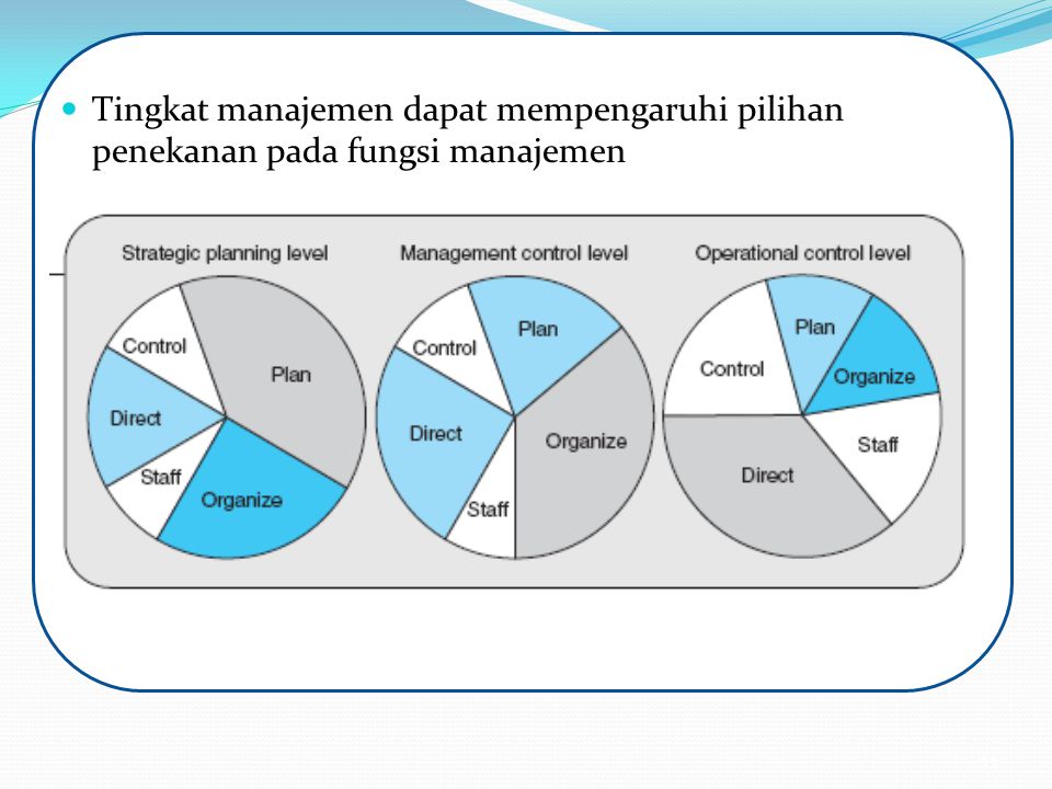 Tingkat manajemen dapat mempengaruhi pilihan penekanan pada fungsi manajemen