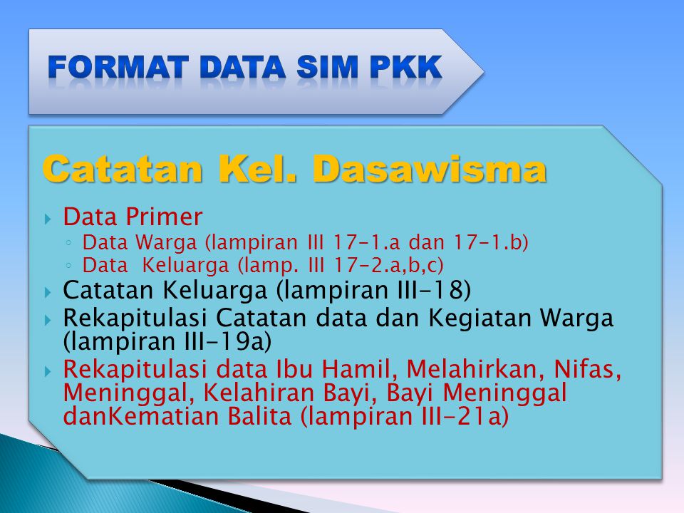 Catatan Kel. Dasawisma Format Data SIM PKK Data Primer