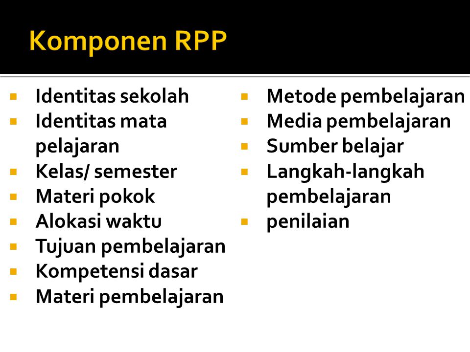Komponen RPP Identitas sekolah Metode pembelajaran