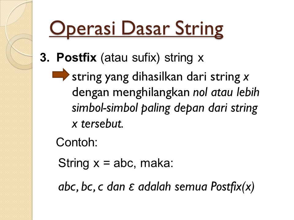 Operasi Dasar String string yang dihasilkan dari string x