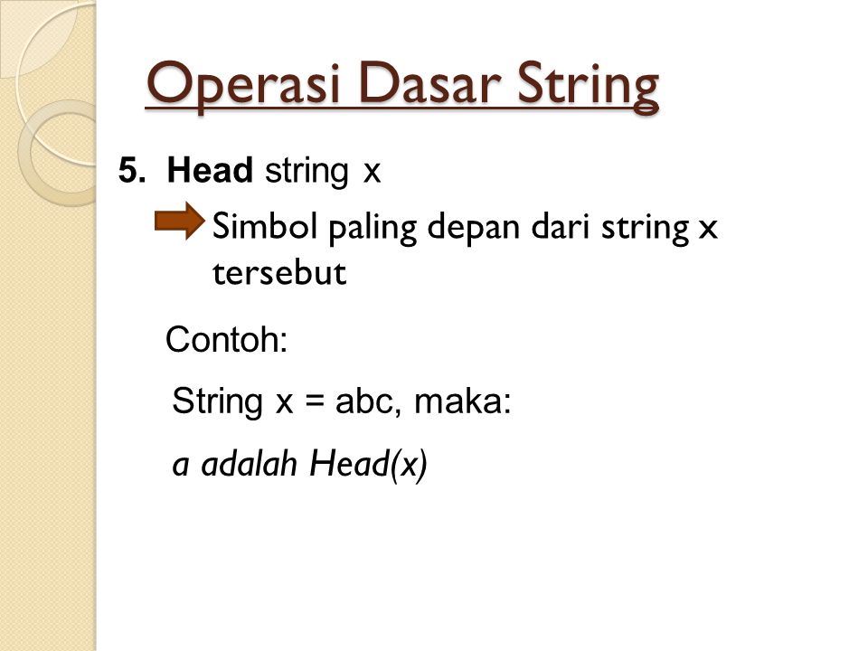 Operasi Dasar String Simbol paling depan dari string x tersebut
