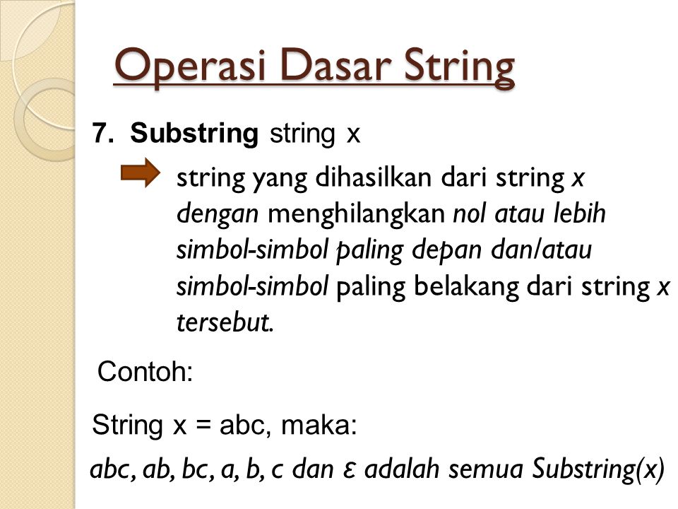 Operasi Dasar String Substring string x.