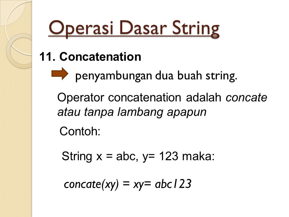 Operasi Dasar String penyambungan dua buah string.