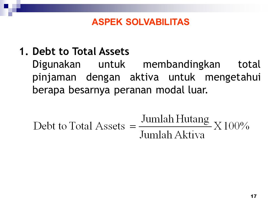 ASPEK SOLVABILITAS Debt to Total Assets.