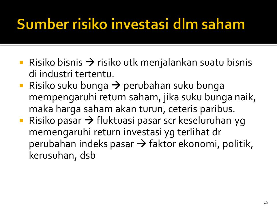 Sumber risiko investasi dlm saham