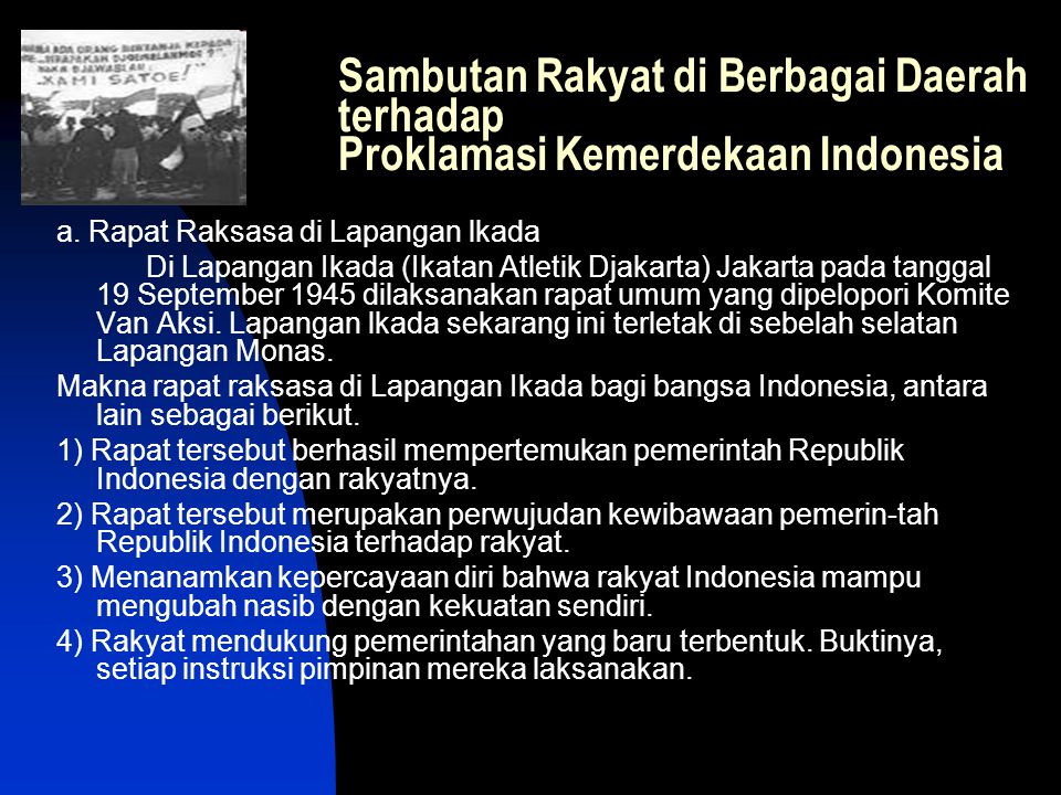 Sambutan Rakyat di Berbagai Daerah terhadap Proklamasi Kemerdekaan Indonesia