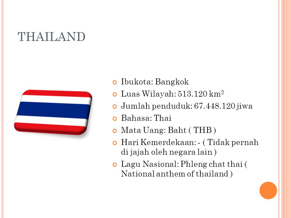 THAILAND Ibukota: Bangkok Luas Wilayah: km2