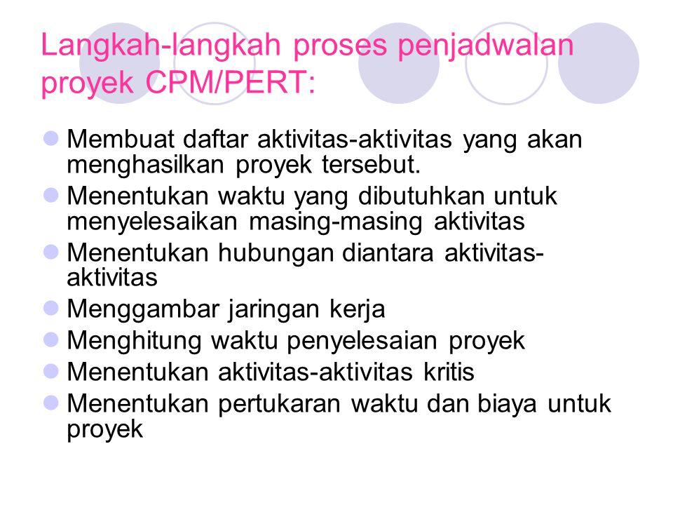 Langkah-langkah proses penjadwalan proyek CPM/PERT: