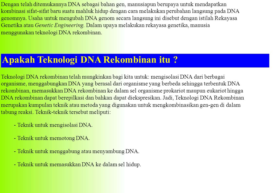 Apakah Teknologi DNA Rekombinan itu