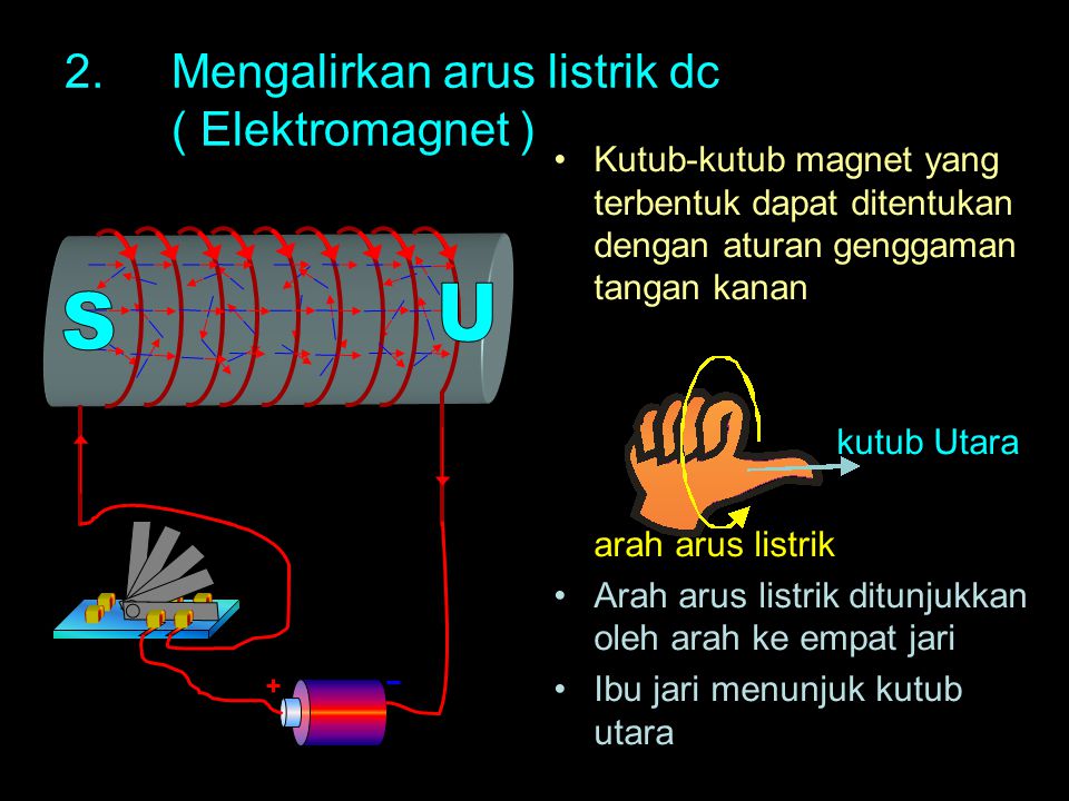 2. Mengalirkan arus listrik dc ( Elektromagnet )