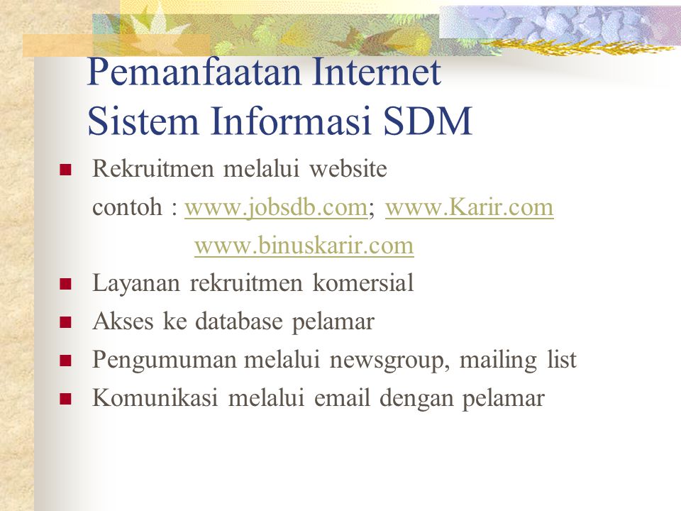 Pemanfaatan Internet Sistem Informasi SDM