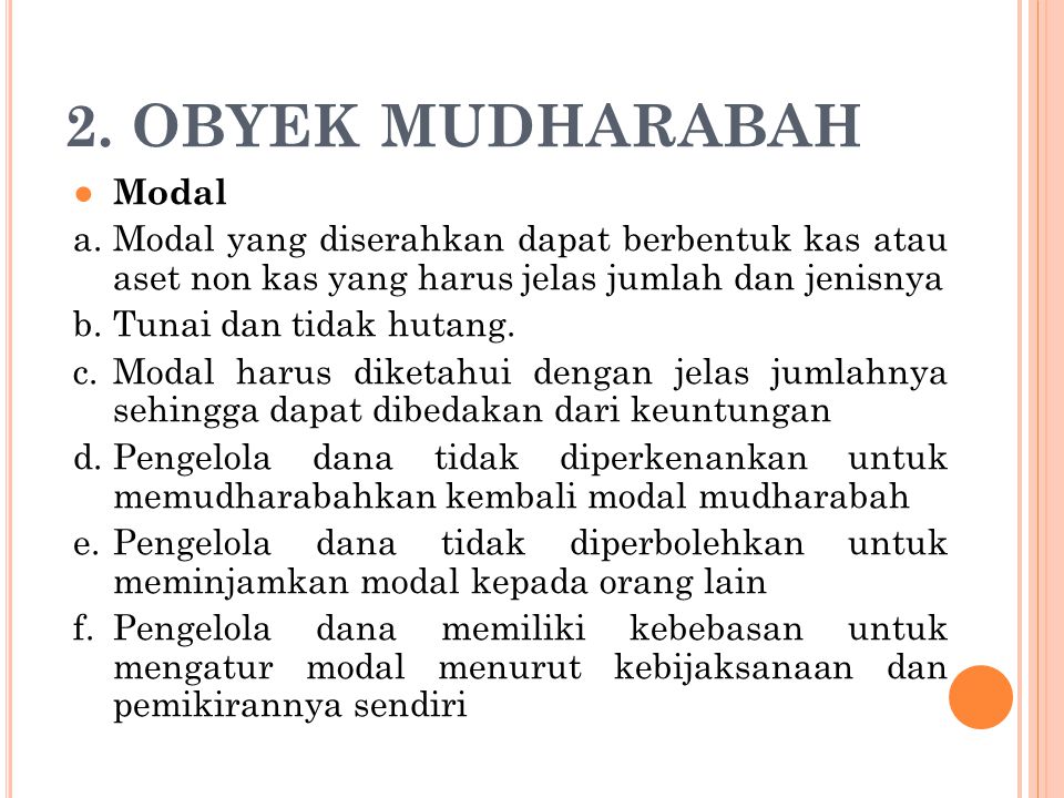 2. OBYEK MUDHARABAH Modal