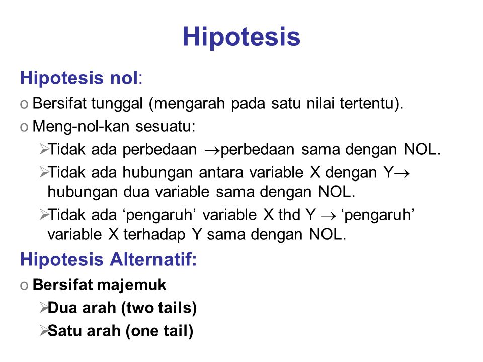 Hipotesis Hipotesis nol: Hipotesis Alternatif: