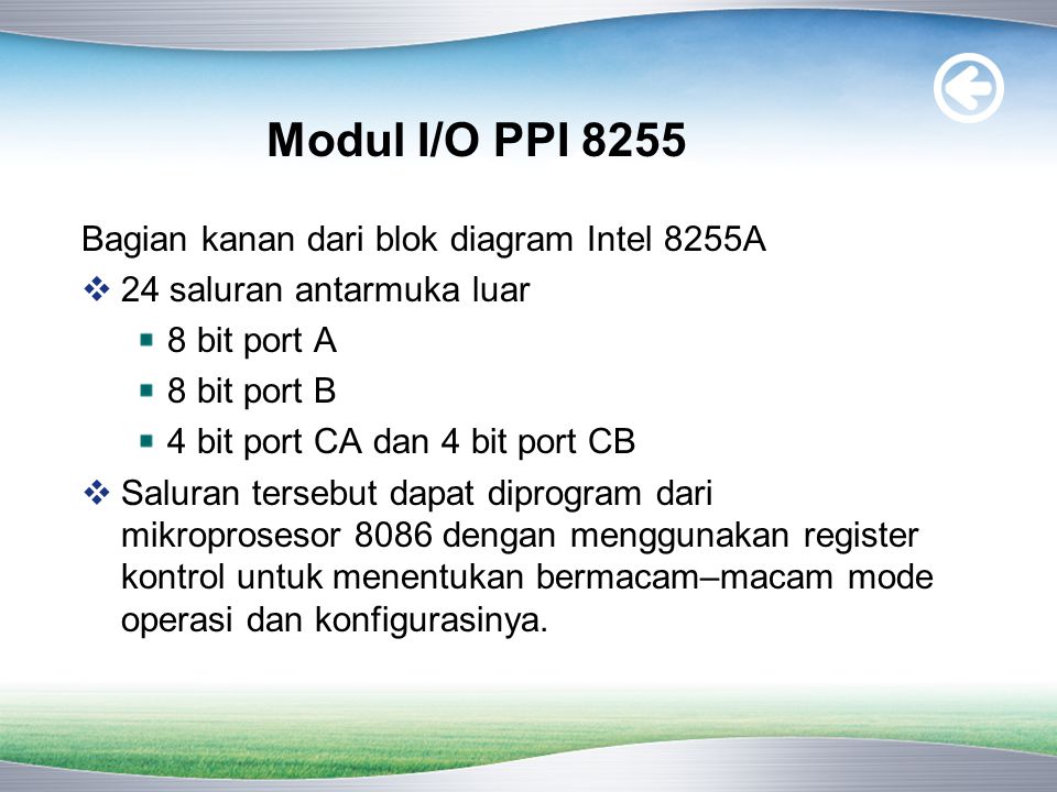 Modul I/O PPI 8255 Bagian kanan dari blok diagram Intel 8255A