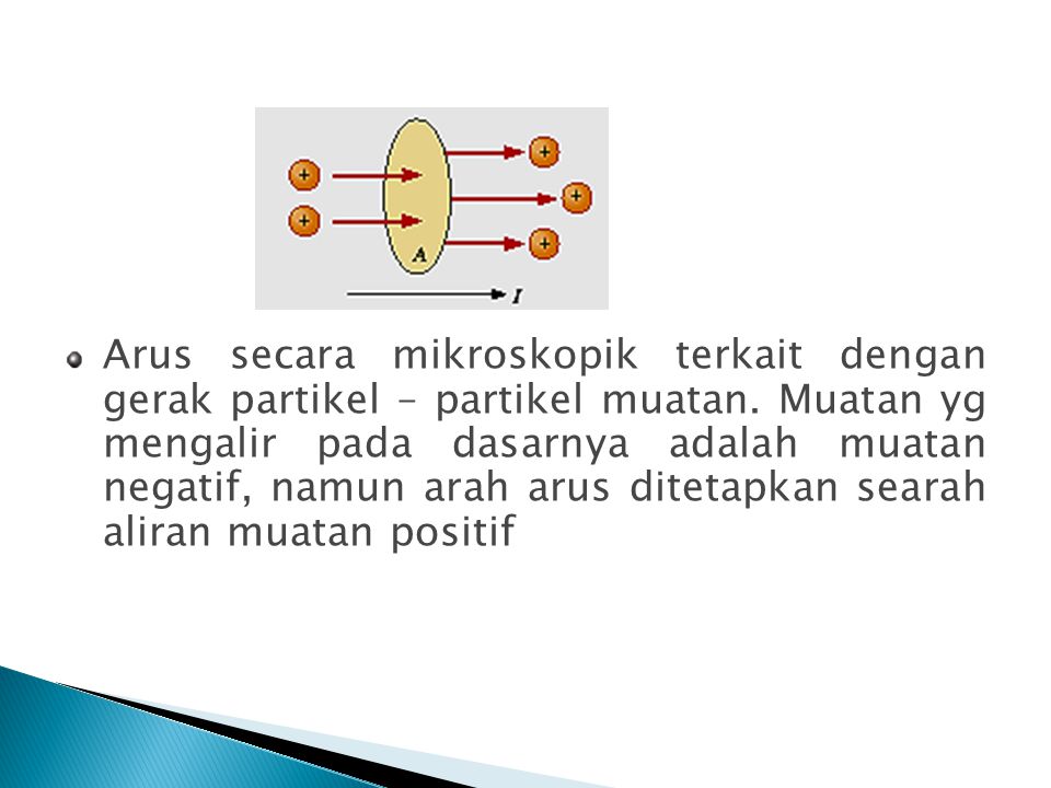 Arus secara mikroskopik terkait dengan gerak partikel – partikel muatan.