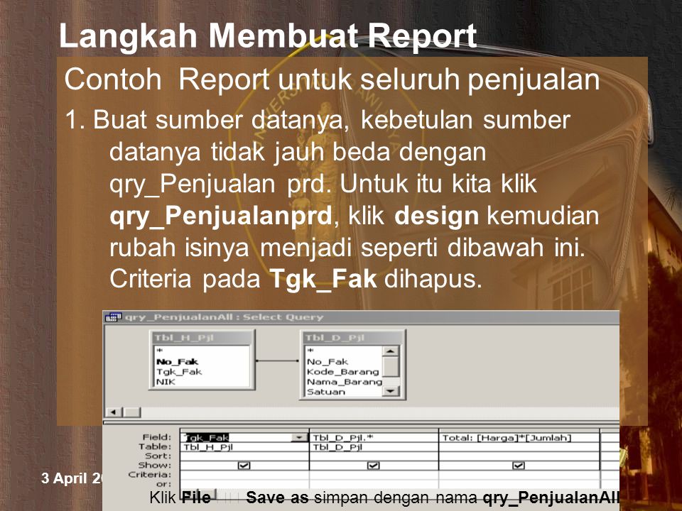 Langkah Membuat Report