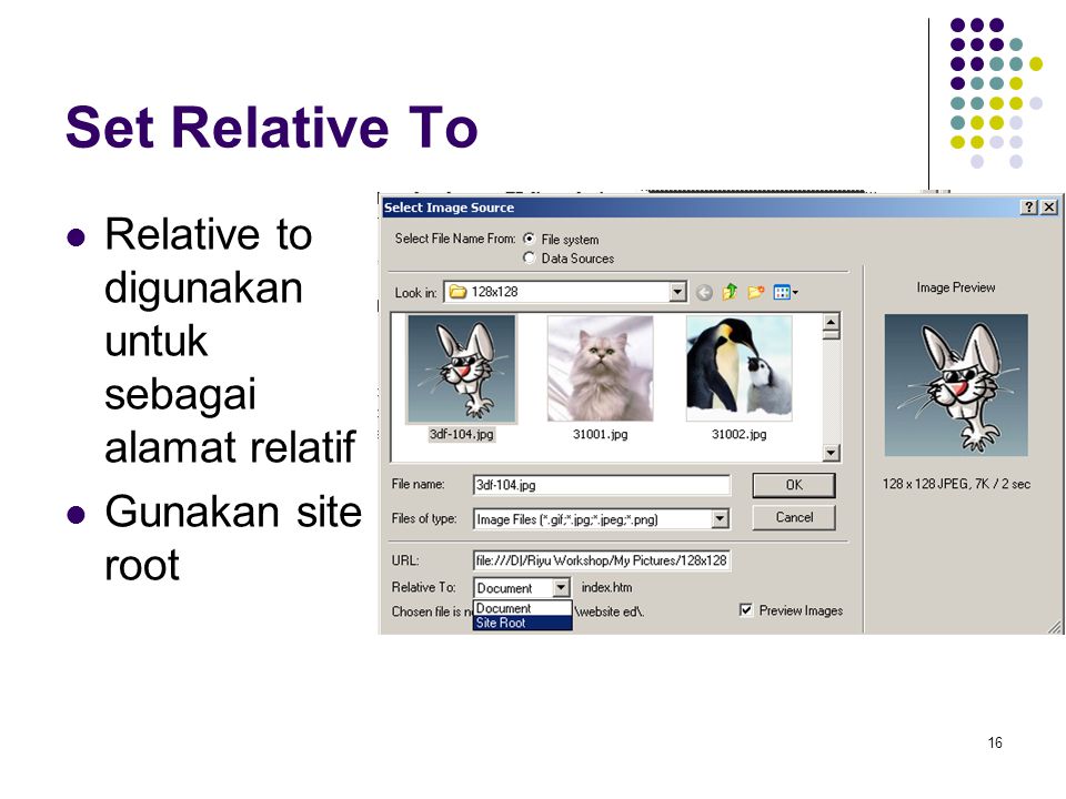 Set Relative To Relative to digunakan untuk sebagai alamat relatif