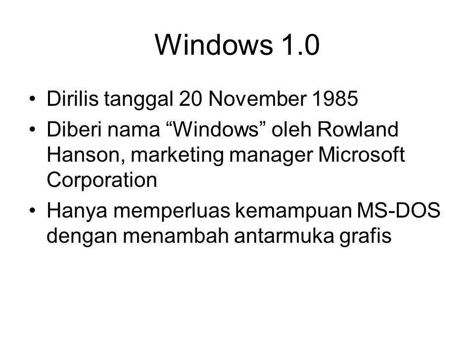 Windows 1.0 Dirilis tanggal 20 November 1985