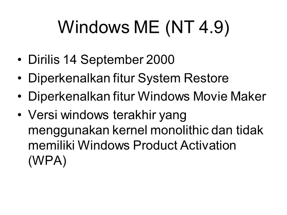 Windows ME (NT 4.9) Dirilis 14 September 2000