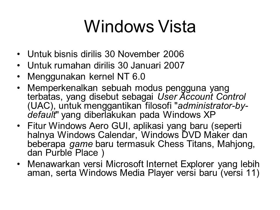 Windows Vista Untuk bisnis dirilis 30 November 2006