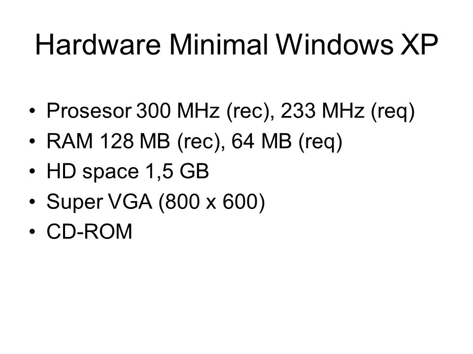 Hardware Minimal Windows XP
