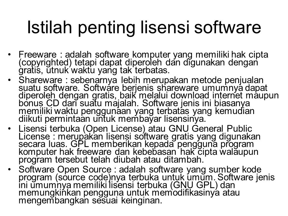 Istilah penting lisensi software