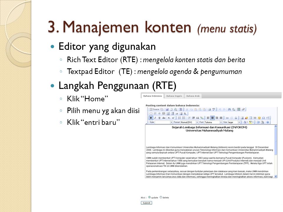 3. Manajemen konten (menu statis)
