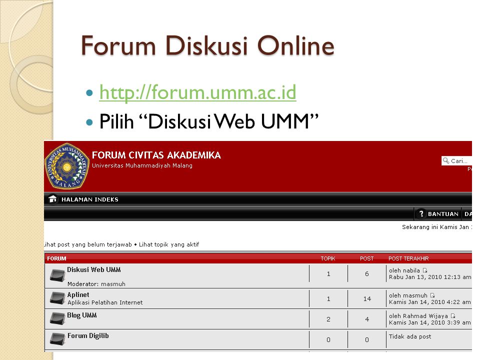 Forum Diskusi Online   Pilih Diskusi Web UMM