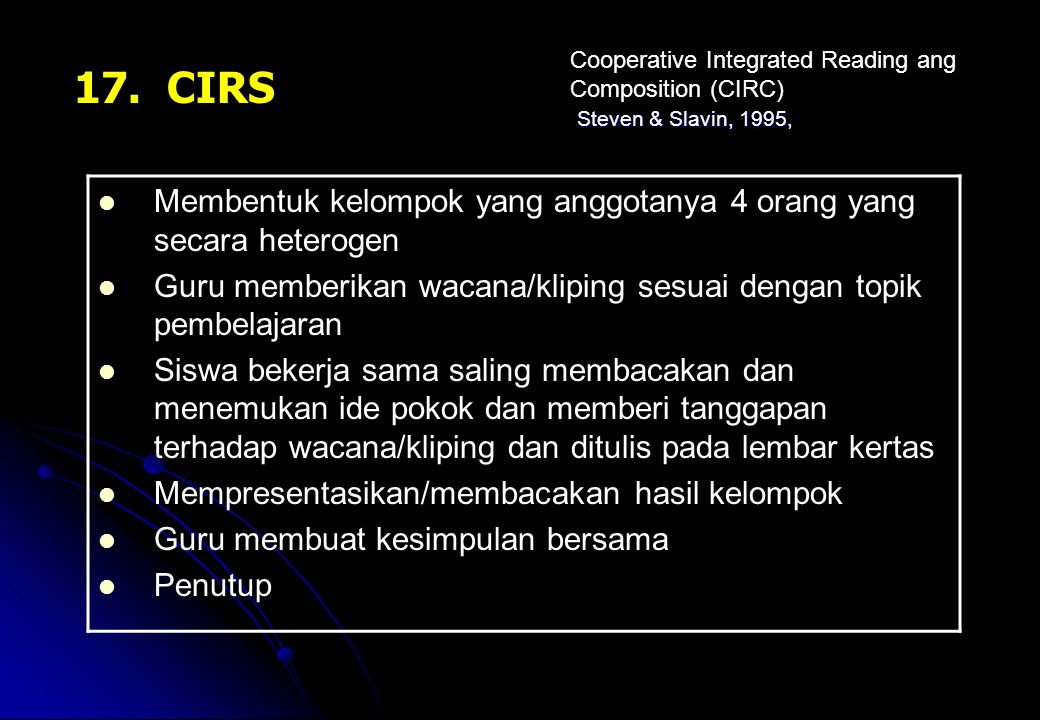 Cooperative Integrated Reading ang Composition (CIRC)