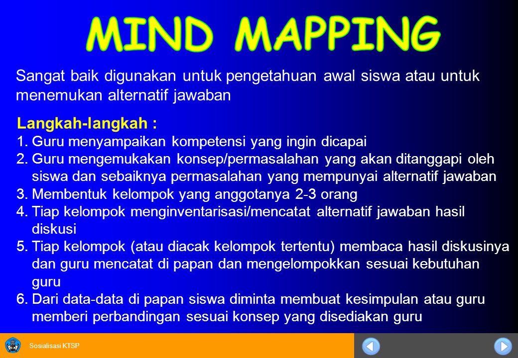 MIND MAPPING Sangat baik digunakan untuk pengetahuan awal siswa atau untuk menemukan alternatif jawaban.