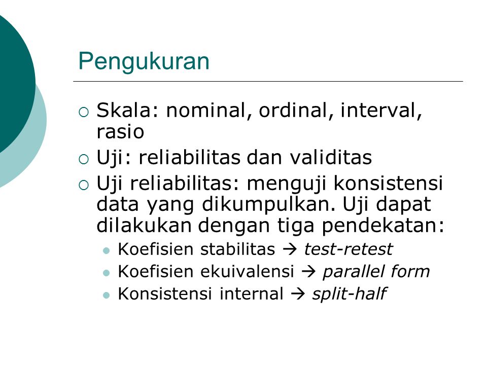 Pengukuran Skala: nominal, ordinal, interval, rasio