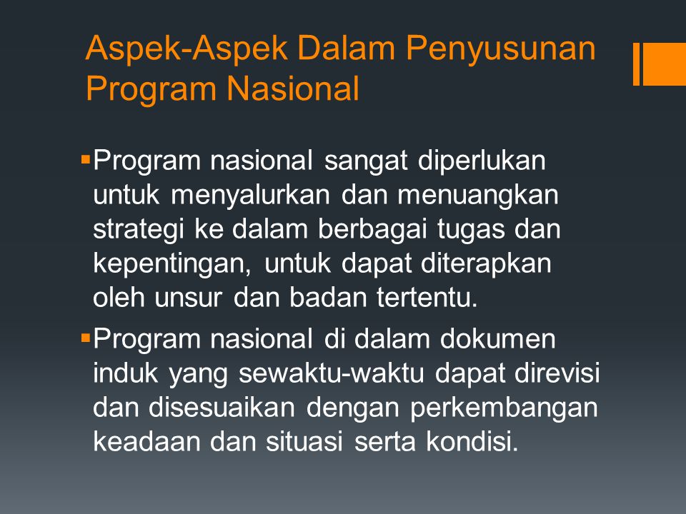 Aspek-Aspek Dalam Penyusunan Program Nasional