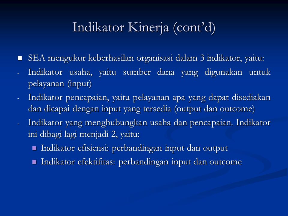 Indikator Kinerja (cont’d)