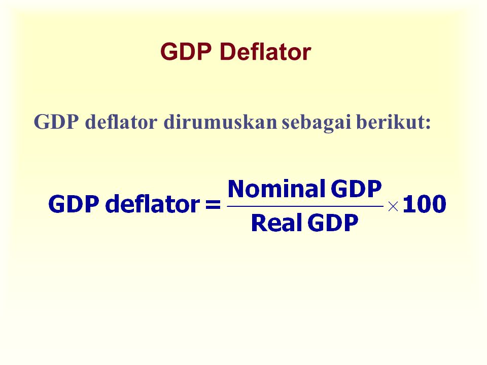 GDP Deflator GDP deflator dirumuskan sebagai berikut: