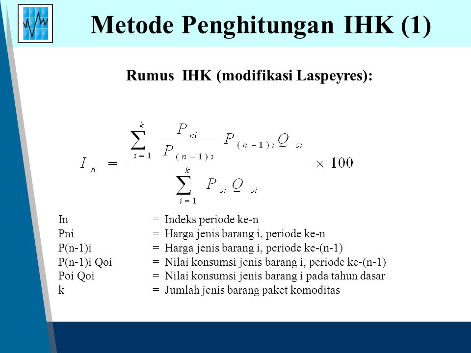 Metode Penghitungan IHK (1) Rumus IHK (modifikasi Laspeyres):