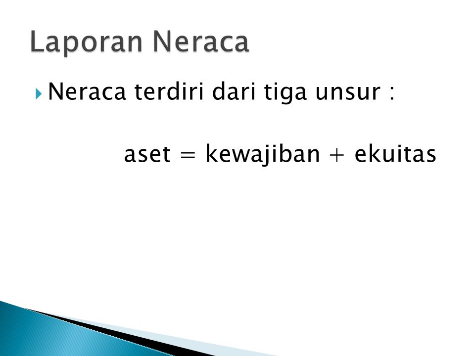 Laporan Neraca Neraca terdiri dari tiga unsur :