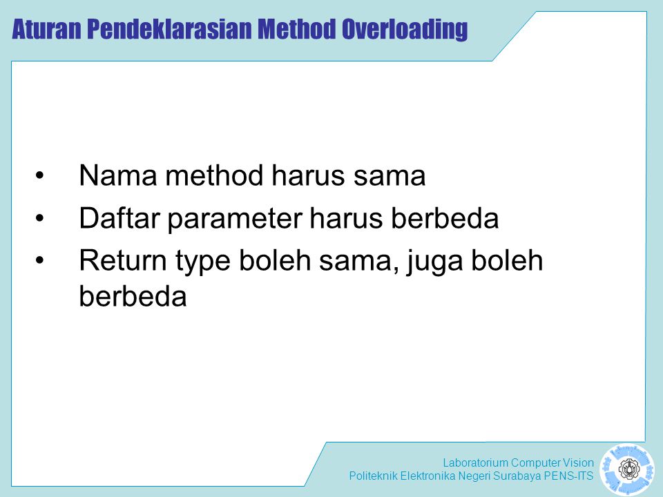 Aturan Pendeklarasian Method Overloading