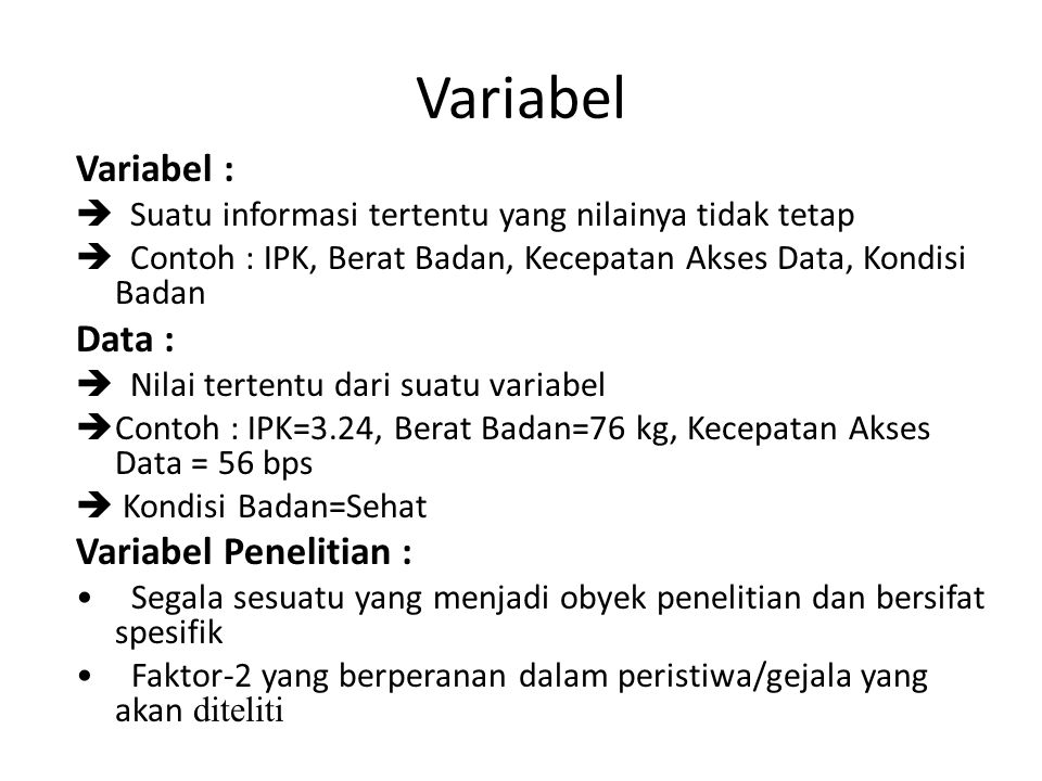 Variabel Variabel : Data : Variabel Penelitian :