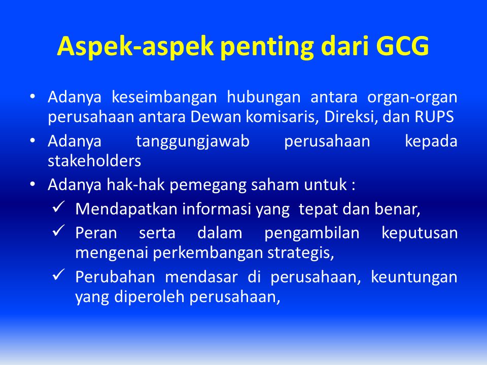 Aspek-aspek penting dari GCG