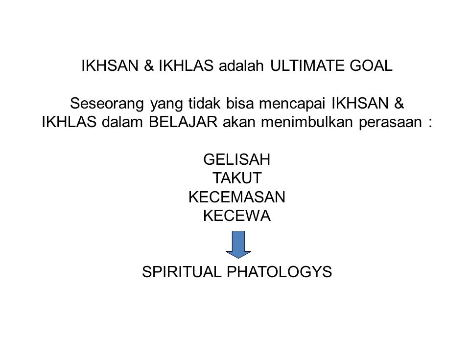 IKHSAN & IKHLAS adalah ULTIMATE GOAL