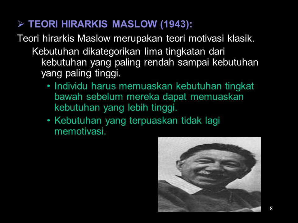 TEORI HIRARKIS MASLOW (1943):