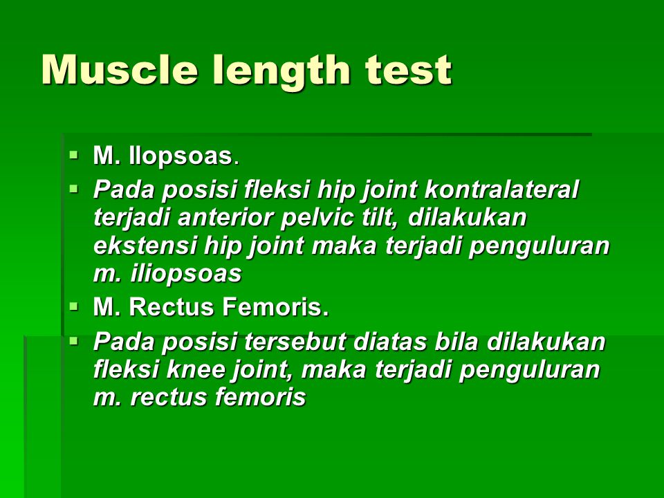Muscle length test M. Ilopsoas.