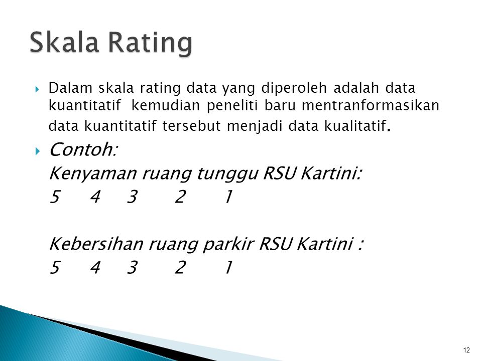 Skala Rating Contoh: Kenyaman ruang tunggu RSU Kartini: