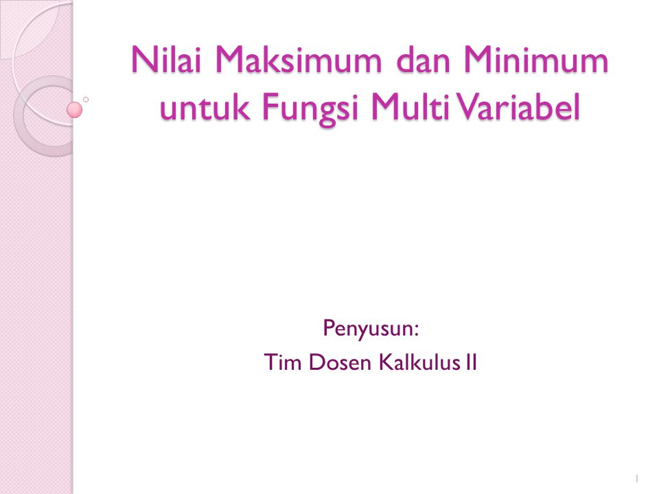 Nilai Maksimum dan Minimum untuk Fungsi Multi Variabel