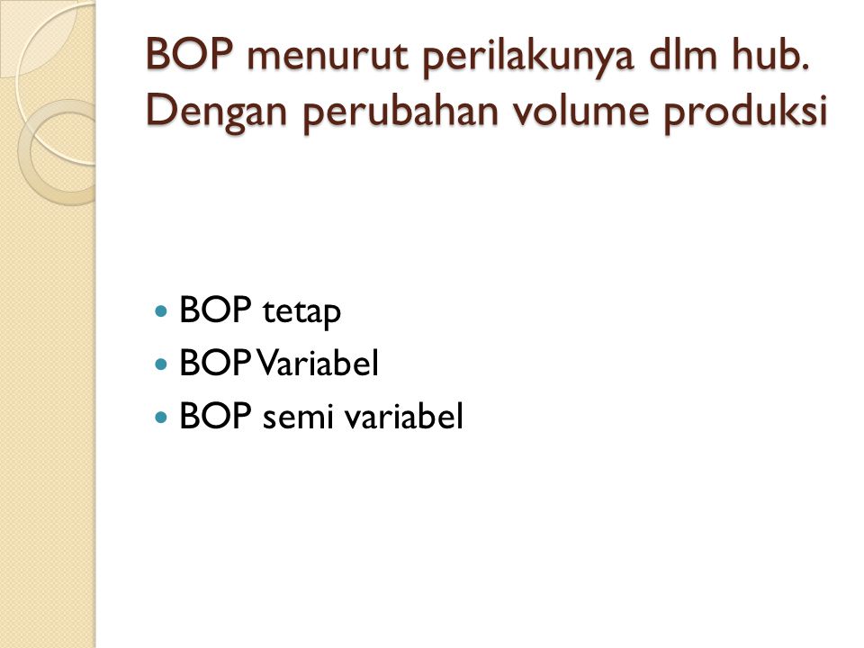 BOP menurut perilakunya dlm hub. Dengan perubahan volume produksi